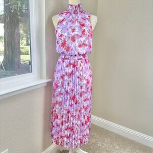 Calvin Klein Floral Pleated Maxi Dress Womens‎ M Floral Sleeveless Wedding Guest
